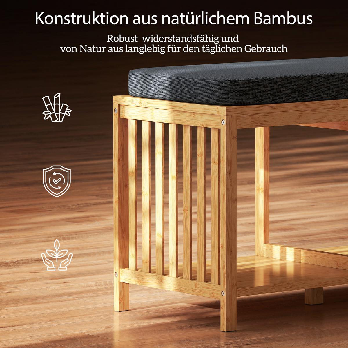 SCHUHBANK Bambus Polyester Naturholz - Naturfarben, Holz (102/45/33cm) - HOMCOM