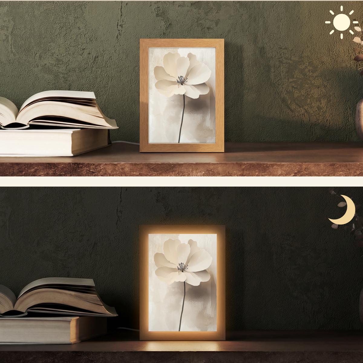TISCHLEUCHTE Blume - Beige - Farbe - Schatten 15x20 cm - Alteiche, Holzwerkstoff (8/15/20cm) - OnlyWow