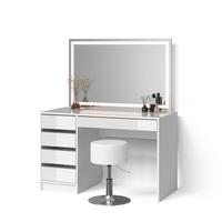 SCHMINKTISCH Imola Weiß/Gold mit LED-Spiegel und Hocker - Goldfarben/Weiß, Holzwerkstoff (120/75/55cm) - Livinity®