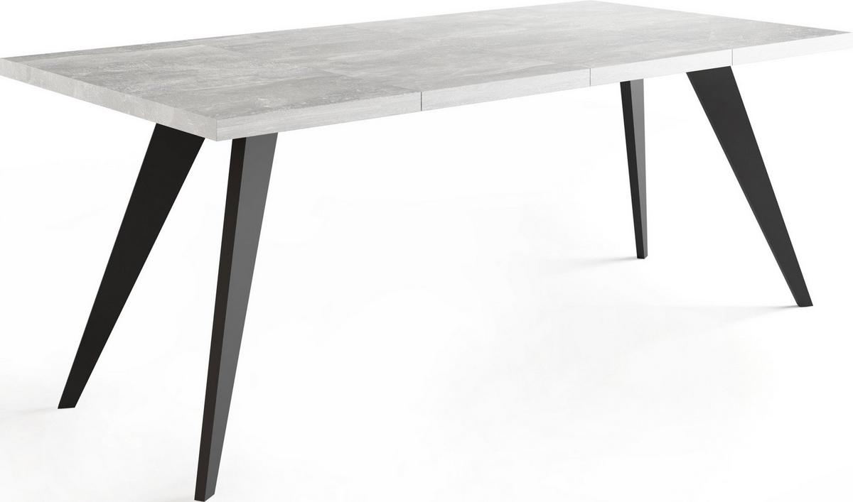 ESSTISCH Quadro quadratischer ausziehbarer, Grauer Beton 100-150/100/76 cm - Hellgrau/Schwarz, Holz/Holzwerkstoff (100/150/76cm) - WFL GROUP