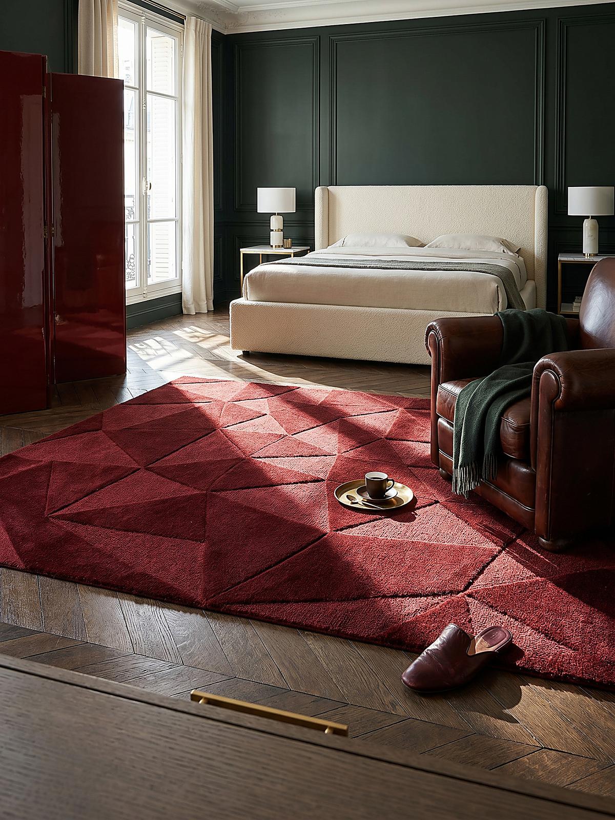 WOLLTEPPICH DEBEN, geometrisch, Rot, Ø 160 cm - Rot, Textil (160/160cm) - KADIMA DESIGN