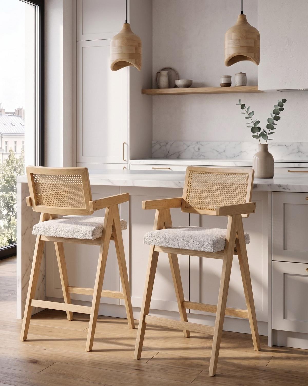 BARSTUHL 2er-Set Holz Hellbraun/Beige Ava - Hellbraun, Holz (55/102/65cm) - Beliani