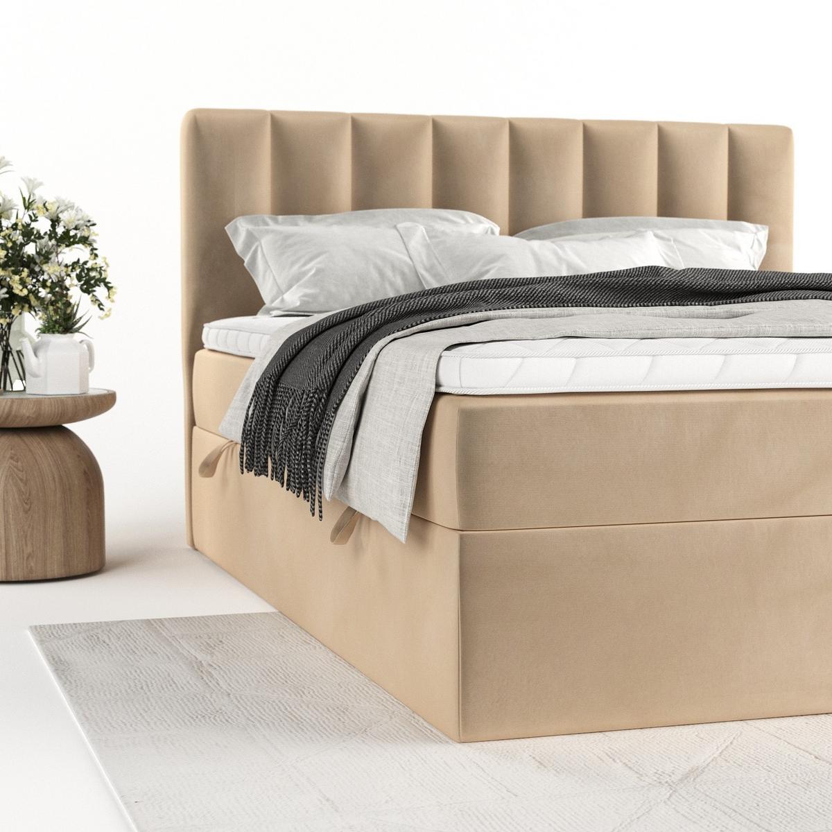 BOXBETT Bari 200/200 cm Beige im Kronos Stoff - Beige, Holz/Holzwerkstoff (200/200cm) - AltaBeds