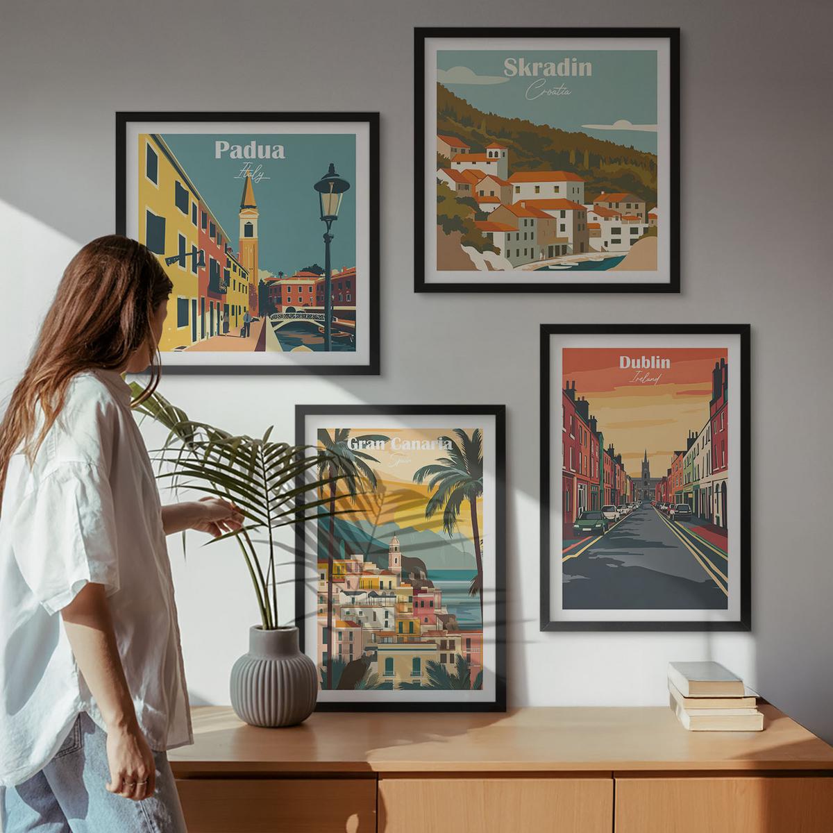 BILDER SET 4er Set - 50x50 cm & 40x60 cm Schwarzer Rahmen - Stadt- und Naturlandschaften - Schwarz, Kunststoff (50/50cm) - TULUP