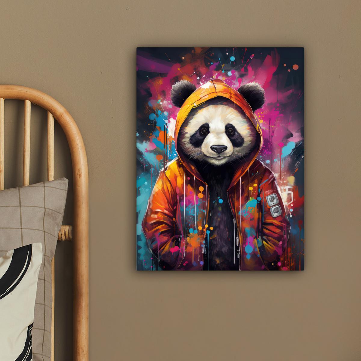 LEINWANDBILD Panda - Jacke - Graffiti - Orange Room Decor 30x40 cm - Orange, Textil (30/40cm) - MuchoWow