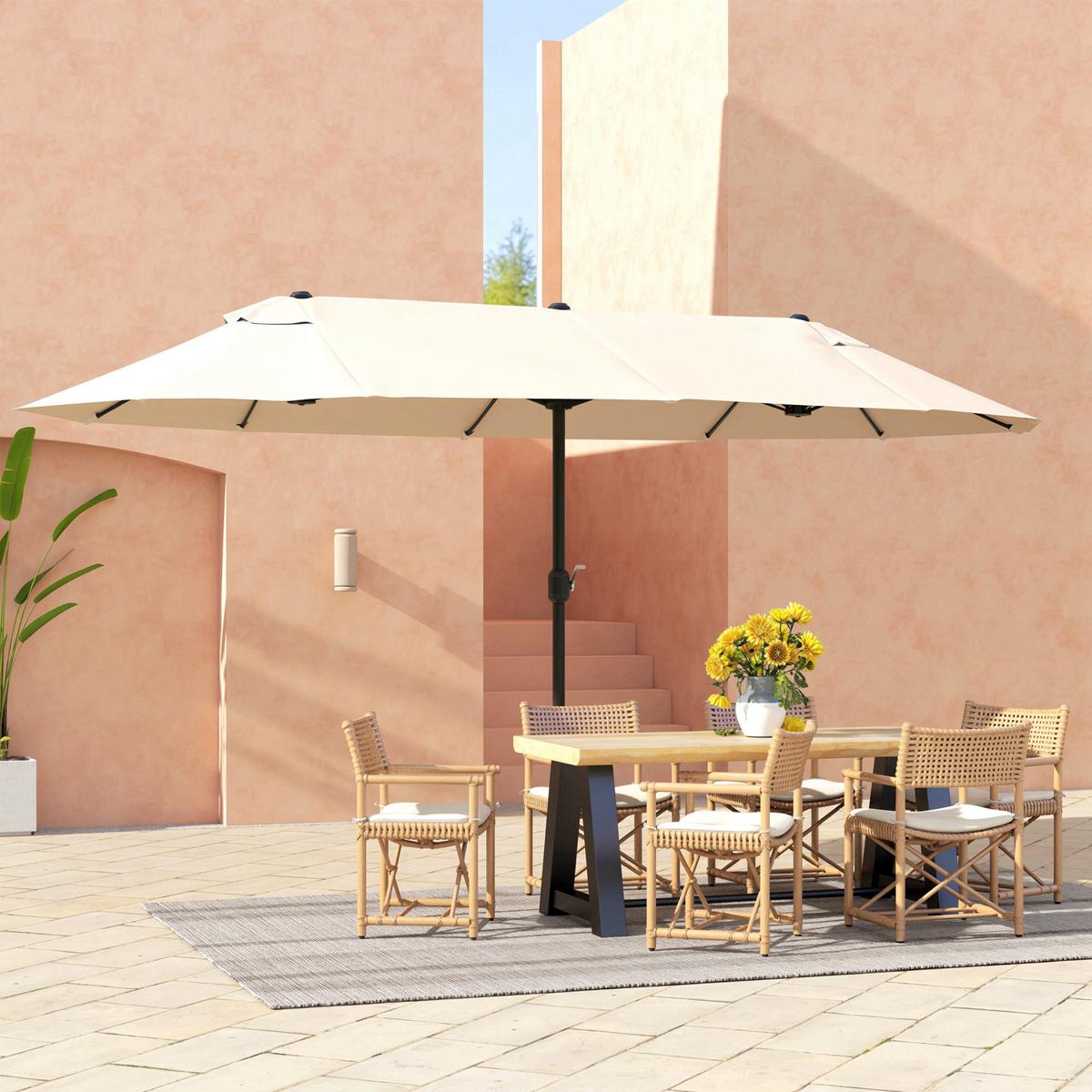 SONNENSCHIRM, Gartenschirm, Marktschirm, Doppelsonnenschirm, Beige, Oval - Beige, Metall (270/455cm) - Outsunny