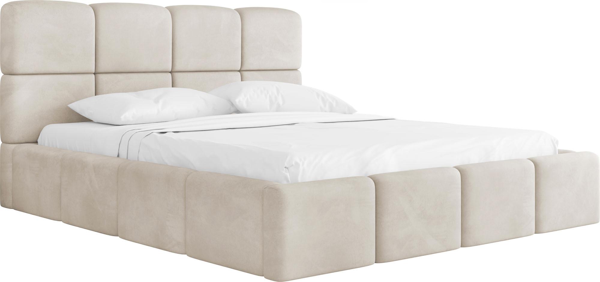 POLSTERBETT Tivio mit Bettkasten, Creme Samt 120x200 cm - Birkefarben/Creme, Holzwerkstoff/Kunststoff (120/200cm) - WFL GROUP