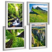 BILDER SET 4er Set - 50x50 cm & 40x60 cm Silberner Rahmen - Grüne Berge Wasserfallwald - Silberfarben, Kunststoff (50/50cm) - TULUP