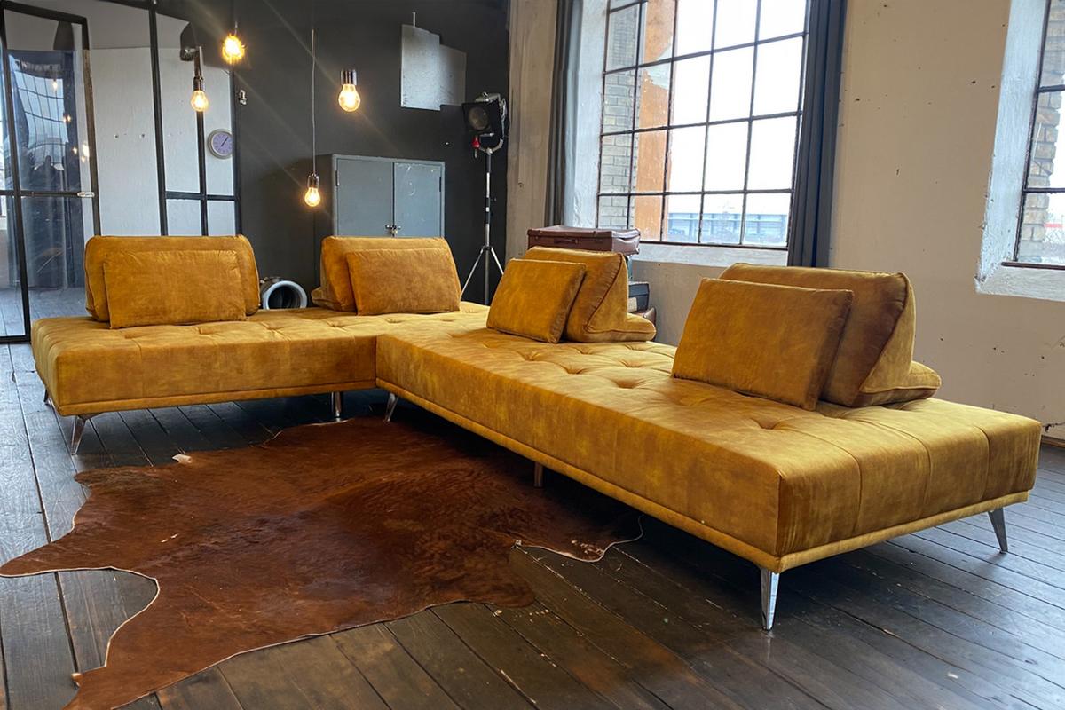 MODULSOFA WIOLO Braun Velvet - Silberfarben/Braun, Textil/Metall (350/80/240cm) - KAWOLA
