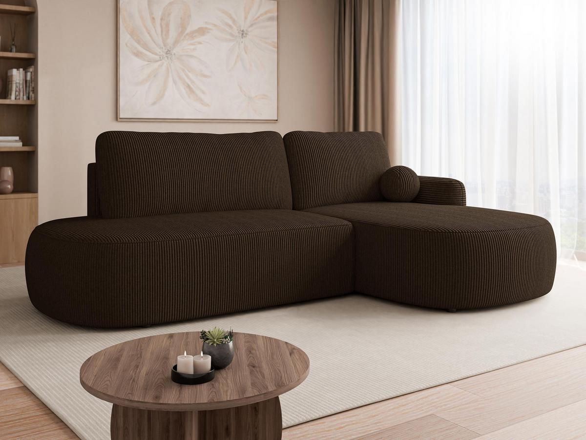 ECKSOFA Loridu O Cord, Seite: Rechts - Schwarz/Braun, Holz/Kunststoff (274/174cm) - MIRJAN24