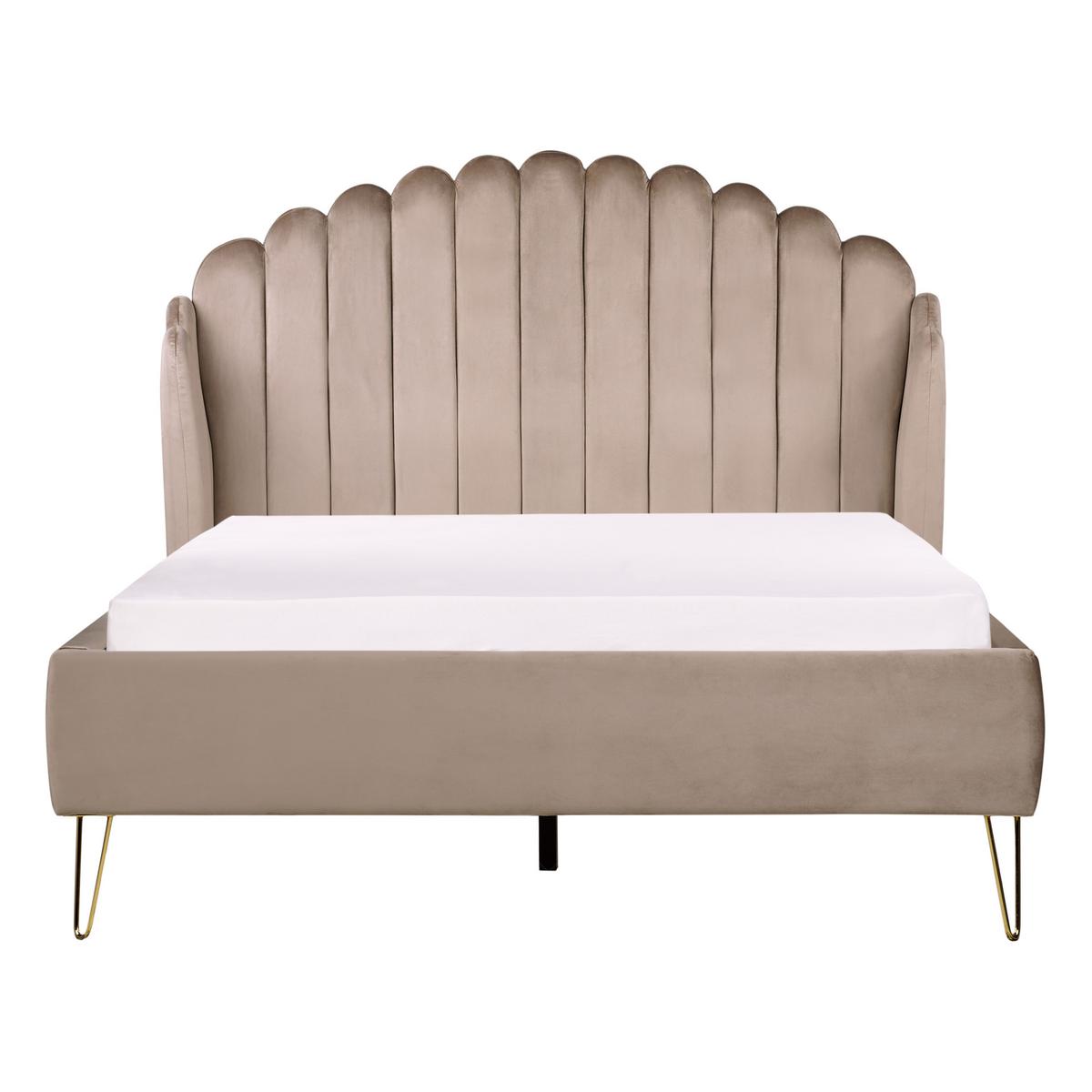 BETT mit Lattenrost 140/200 cm Samtstoff Taupe Ambillou - Taupe, Textil (140/200cm) - Beliani