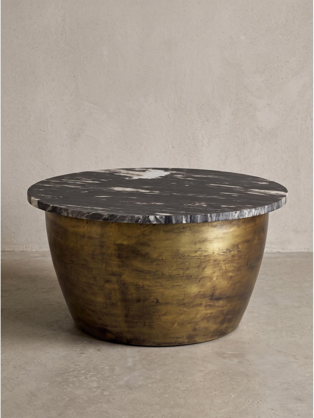 COUCHTISCH HAVEL, Marmor, handgefertigt, Schwarz-Gold, Ø 60 x 34 cm - Goldfarben, Stein/Metall (60/60/34cm) - KADIMA DESIGN