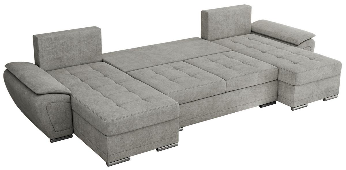 WOHNLANDSCHAFT UMBRIA U Hellgrau Stukture - Hellgrau/Grau, Textil/Metall (336/85/157cm) - MKS
