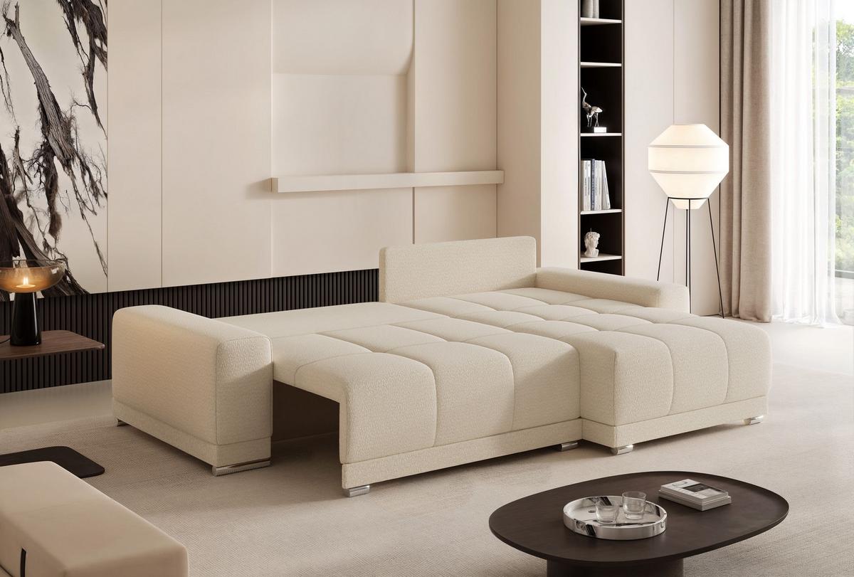ECKSOFA TARA mit Schlaffunktion und Bettkasten Creme - Chromfarben/Creme, Kunststoff/Textil (261/178cm) - Idohome