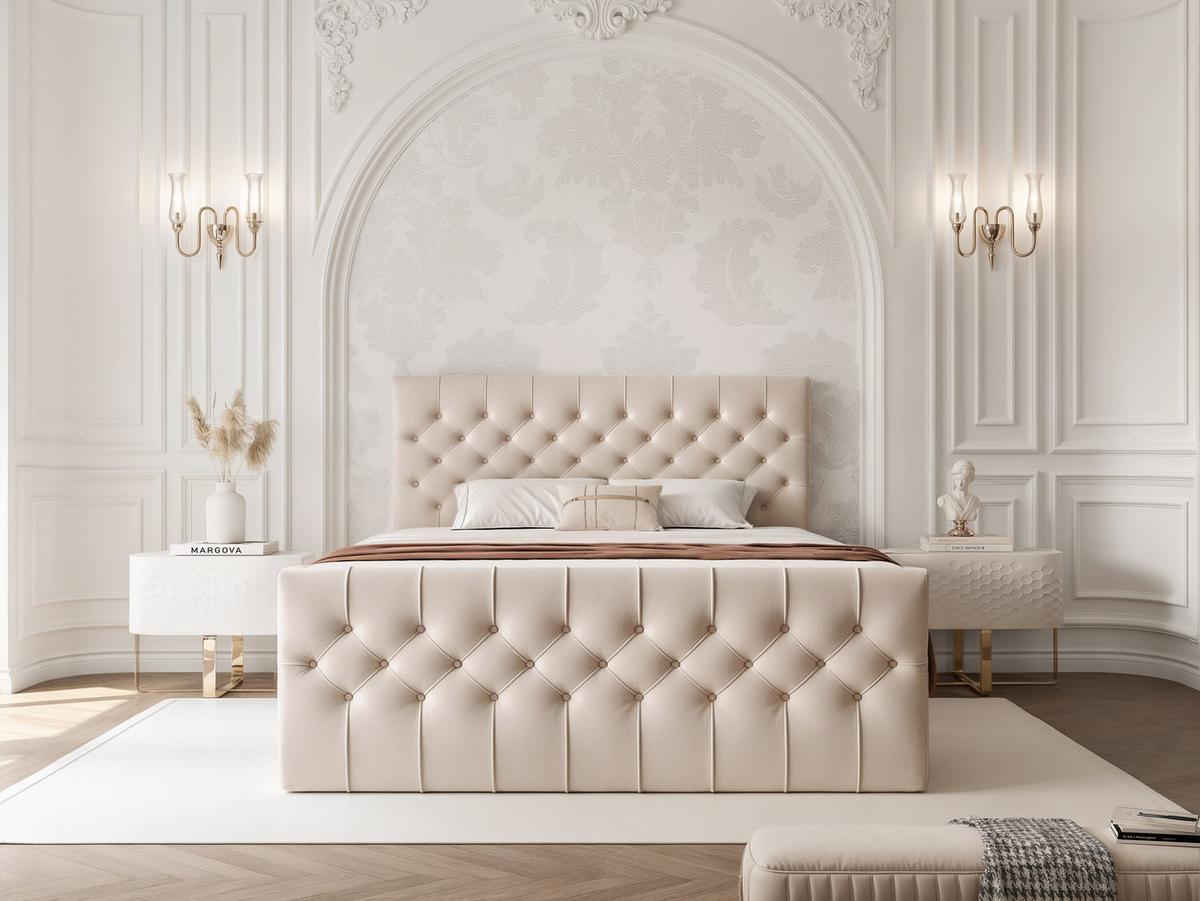 BOXBETT JOLIE 180x200 cm mit Matratze, Creme - Creme, Textil (180/200cm) - Idohome