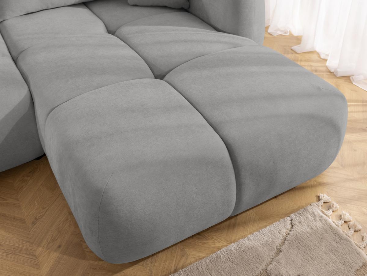 ECKSOFA Loretto aus natürlichem Grau Webstoff mit Schlaffunktion, Bettkasten und tiefen Steppungen in Bubble-Optik - Schwarz/Grau, Holz/Kunststoff (275/180cm) - S-Style