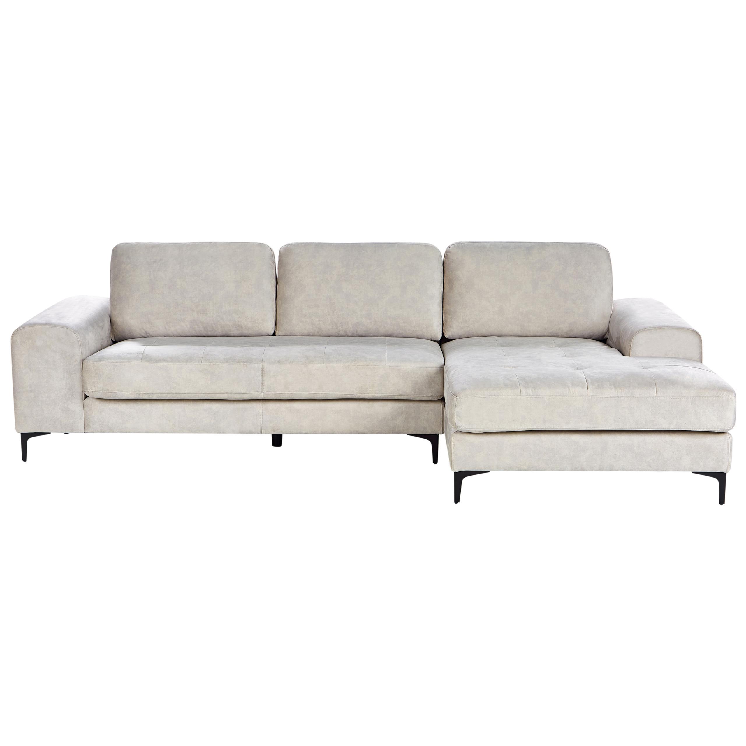 ECKSOFA 4-Sitzer Samtstoff Hellbeige linksseitig Kiruna - Beige/Schwarz, Textil (290/148cm) - Beliani