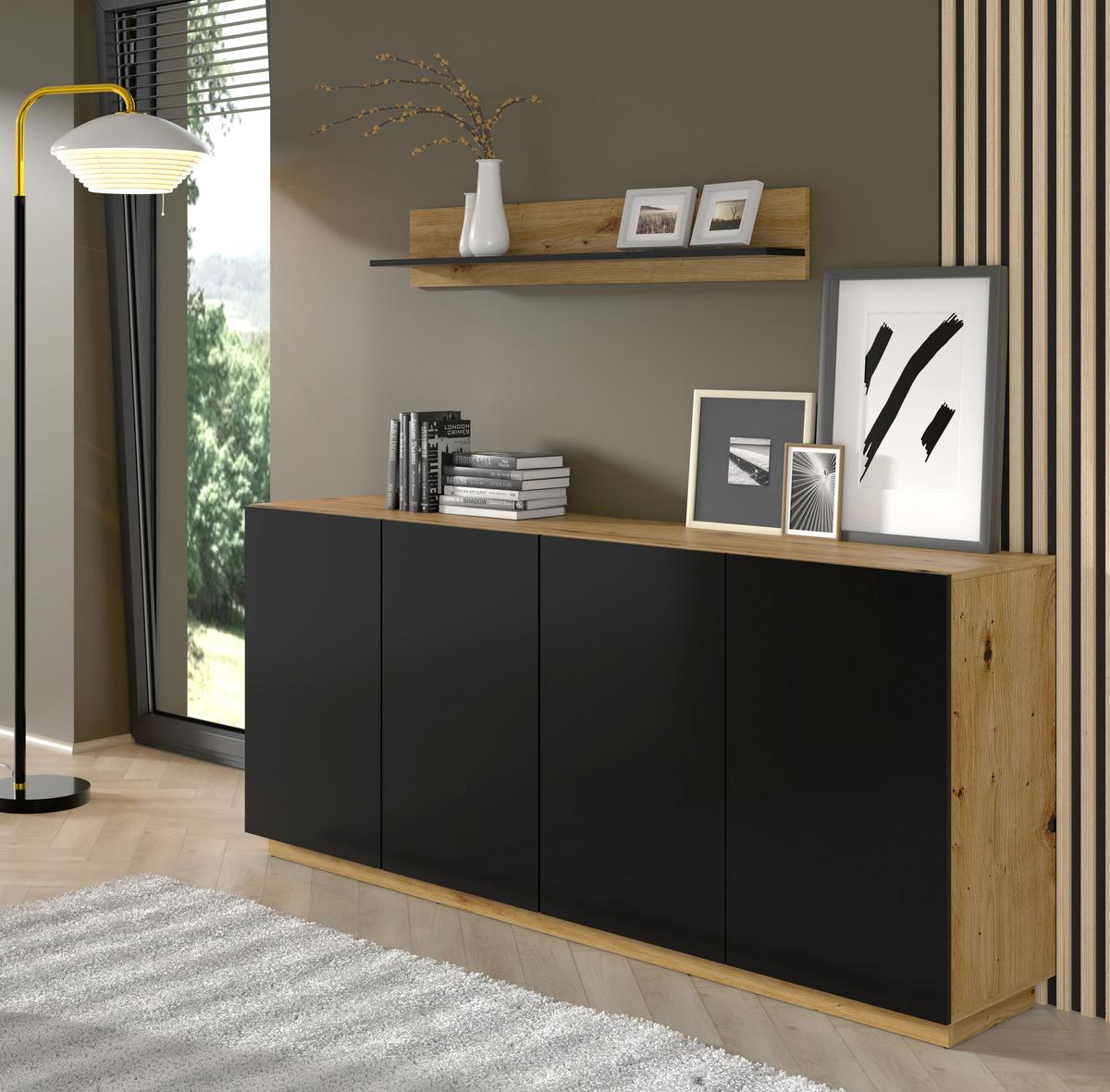 KOMMODE Artisan Eiche, Schwarz 198/89/41 - Schwarz, Holzwerkstoff (198/89/41cm) - RAUMHIRSCH FURNITURE