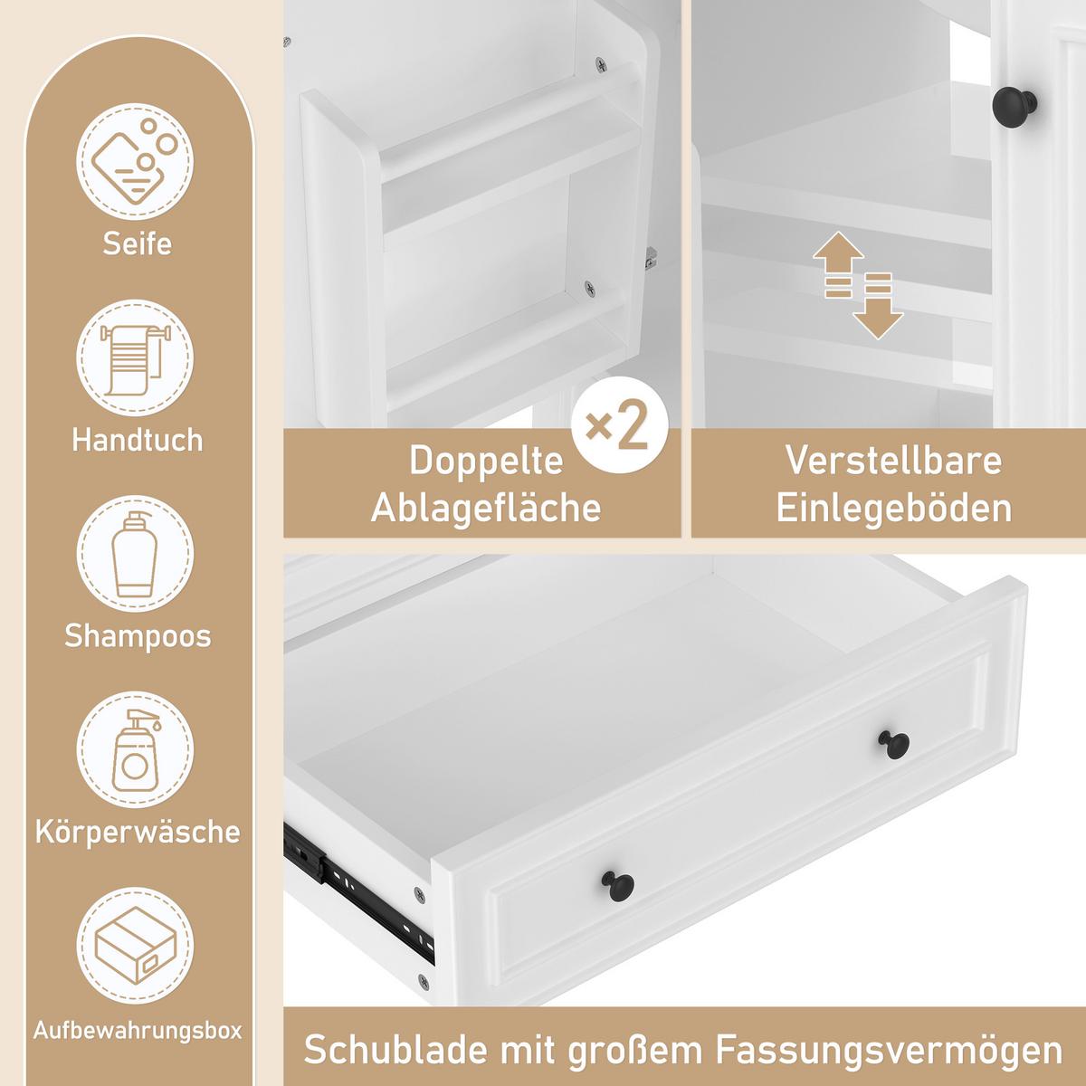 WASCHTISCHKOMBI Weiß mit Keramikbecken & Massivholzbeinen - Weiß, Keramik/Holzwerkstoff (76/87/46cm) - Urban Meuble