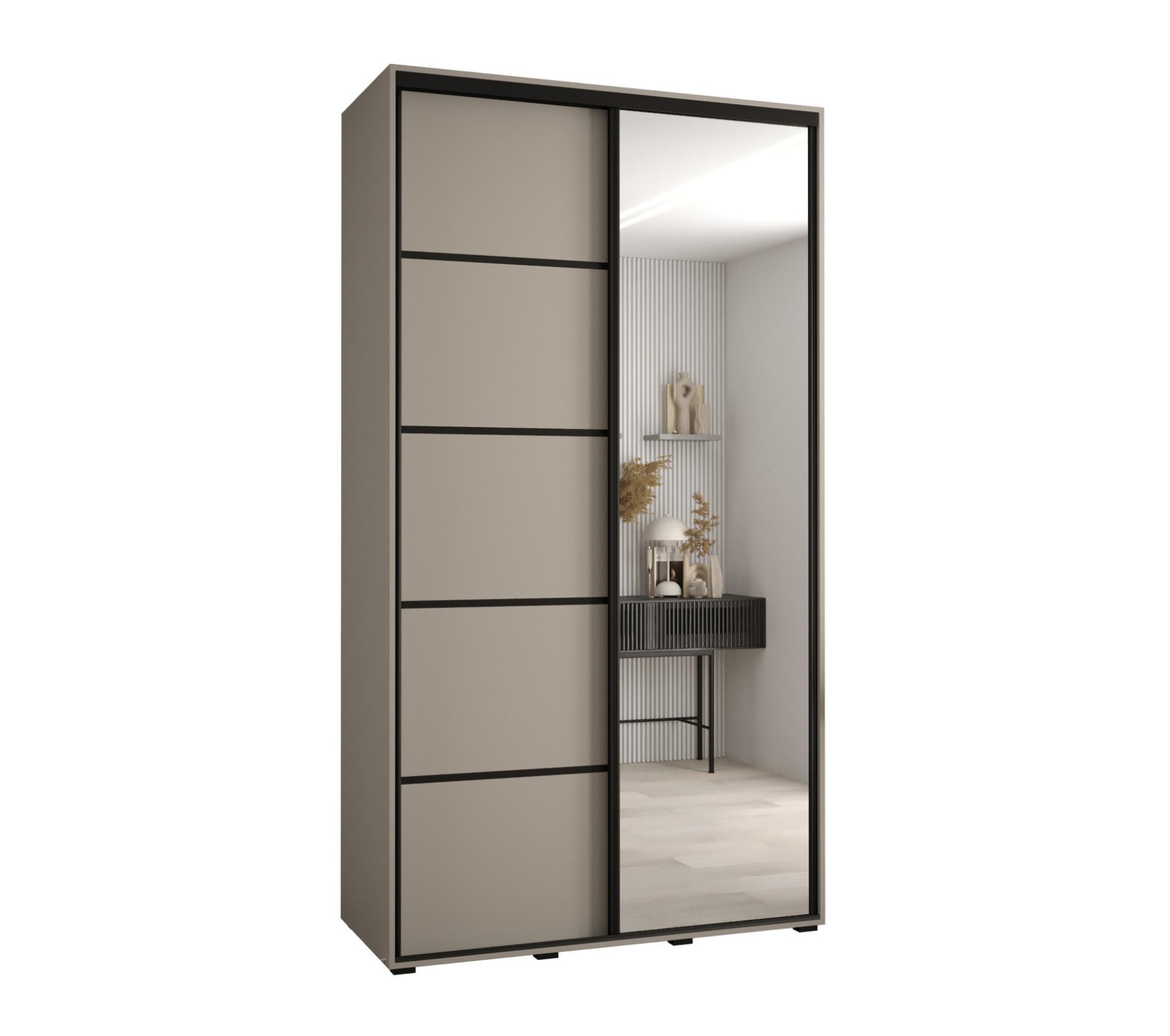 SCHWEBETÜRENSCHRANK 235,2/130/60 2-türig - Kaschmir/Schwarz, Holz/Metall (130/235.2/60cm) - MÖBEL KRYSPOL