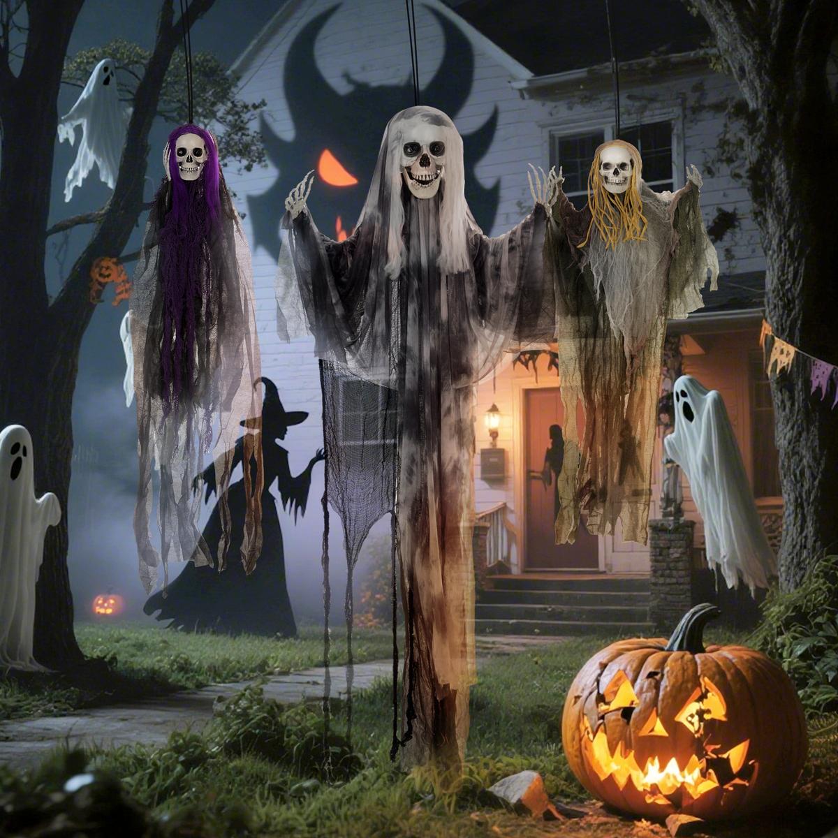 HALLOWEEN DECORATIONS 90/110/200cm Hängendes Skelett mit verstellbare Arme - Multicolor, Kunststoff (17/200/60cm) - HOMCOM