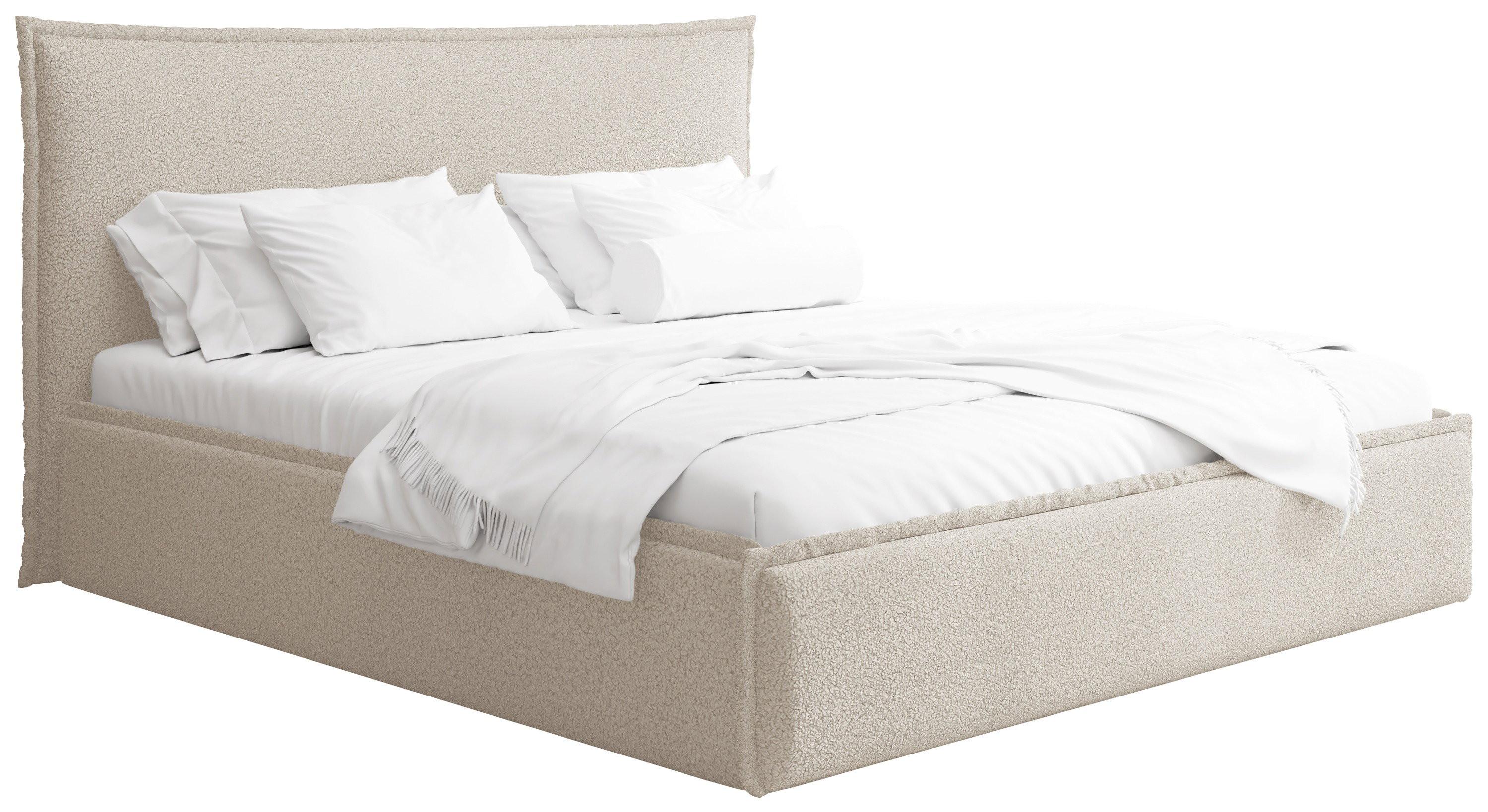 POLSTERBETT Pillow mit Bettkasten, Metall-Lattenrost und hohem Kopfteil - Beiger Bouclé 200x200 cm - Beige/Birkefarben, Holz/Kunststoff (200/200cm) - WFL GROUP