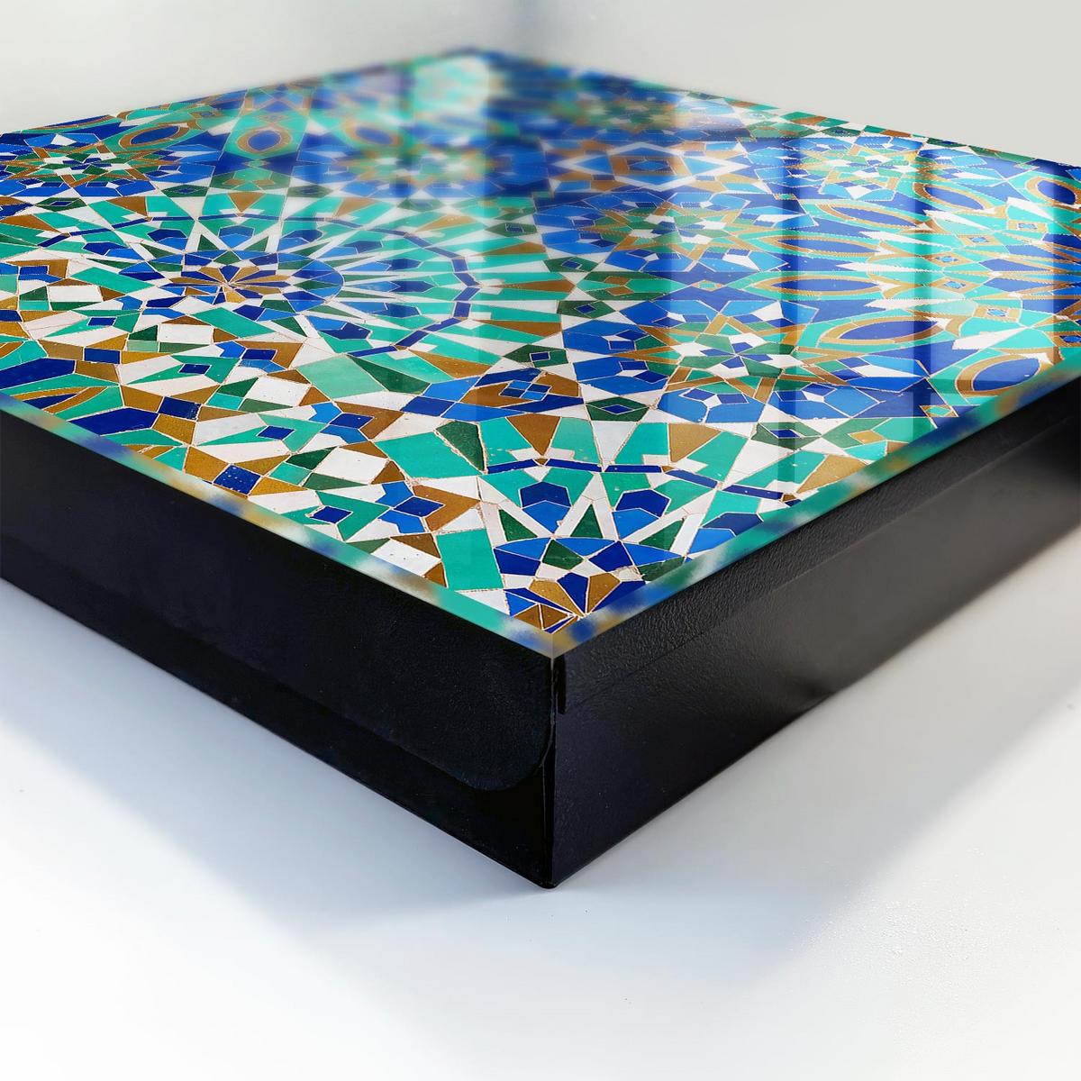 SCHLÜSSELBOX Schwarz 30x30 cm- Türöffnung nach rechts - Geometrisches Mosaik - Blau, Metall (30/30/5cm) - TULUP