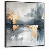 LEINWAND Bilder mit Rahmen - Kunst - Grau - Gold - Abstrakt - 90x90 - Dunkelgrau, Textil (90/90cm) - MuchoWow