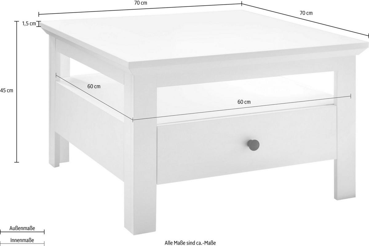 COUCHTISCH weiß matt 70 x 70 cm, Wohnzimmertisch Landhausstil mit Schublade - Silberfarben/Weiß, Holzwerkstoff/Metall (70/70/45cm) - Top.Furn