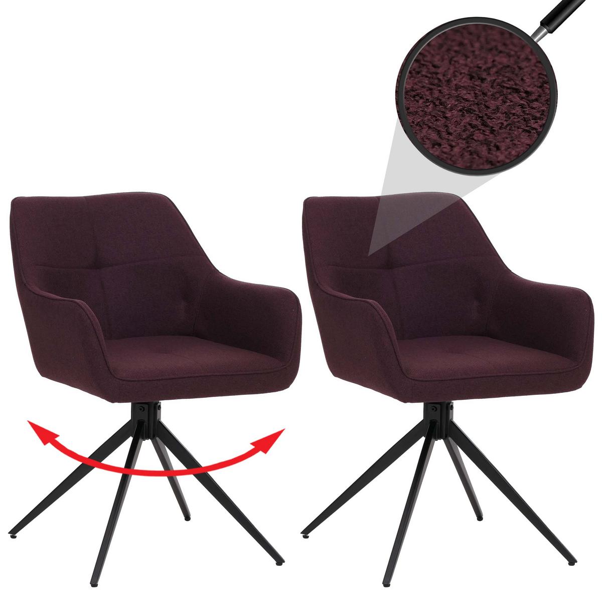 ESSZIMMERSTUHL Schwarz, Bordeaux 2er-Set - Bordeaux/Schwarz, Textil (53/80/59cm) - MCW