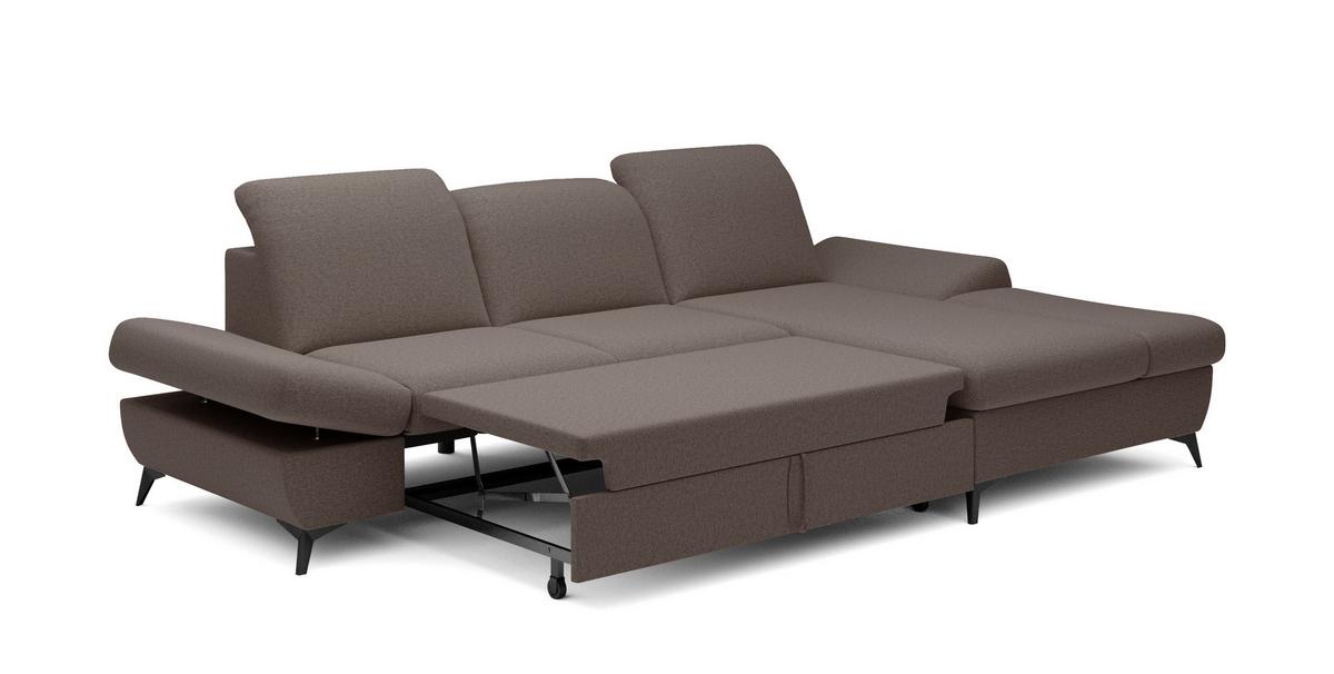 ECKSOFA FELICE R-S Braun Geflochtener Stoff mit Schlaffunktion - Braun, Holz (284/166cm) - MASSENO