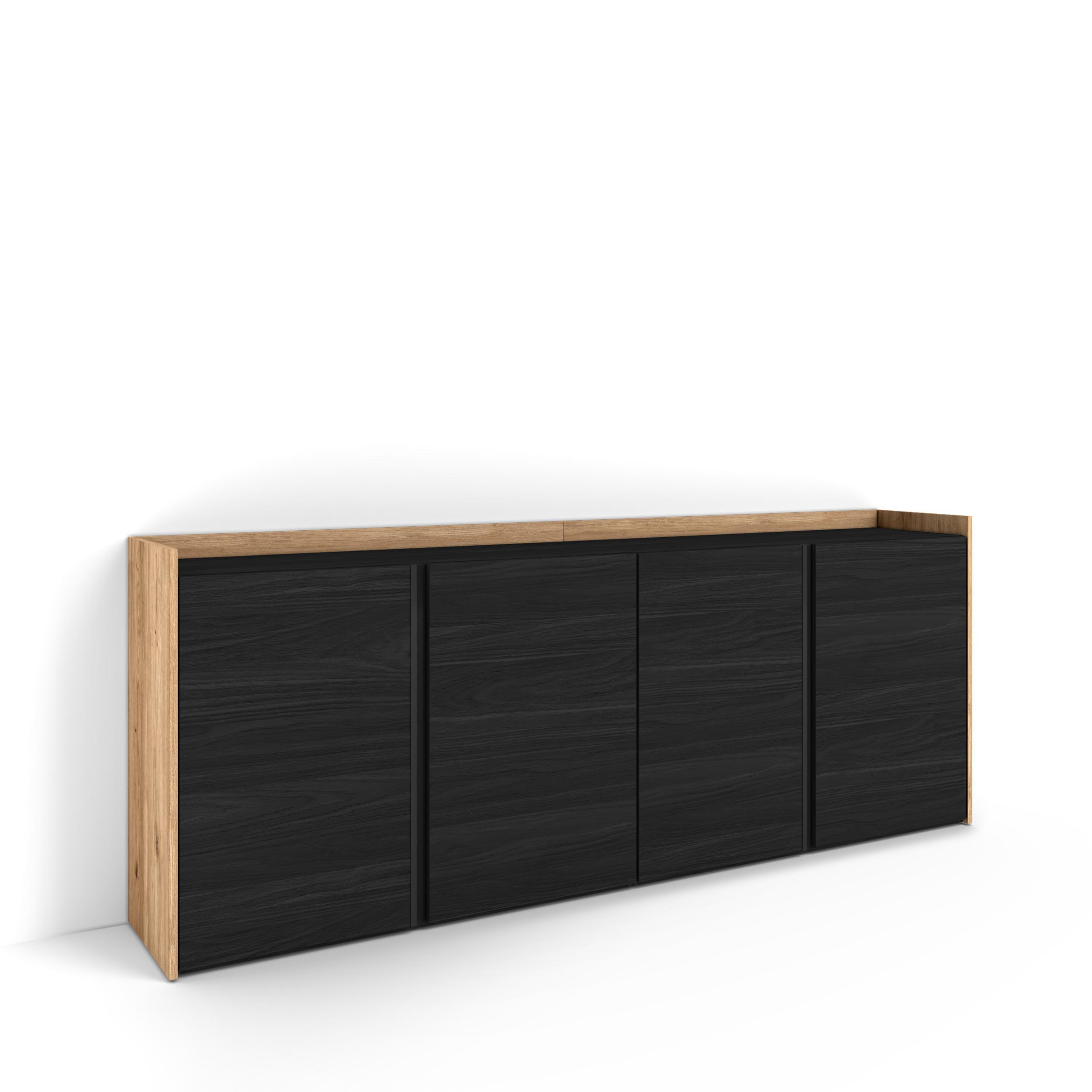 SIDEBOARD, 4 Türen, Schwarz und Eiche, 207/35/80cm - Schwarz, Holzwerkstoff (207/80/35cm) - Skraut Home