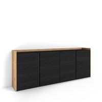 SIDEBOARD, 4 Türen, Schwarz und Eiche, 207/35/80cm - Schwarz, Holzwerkstoff (207/80/35cm) - Skraut Home