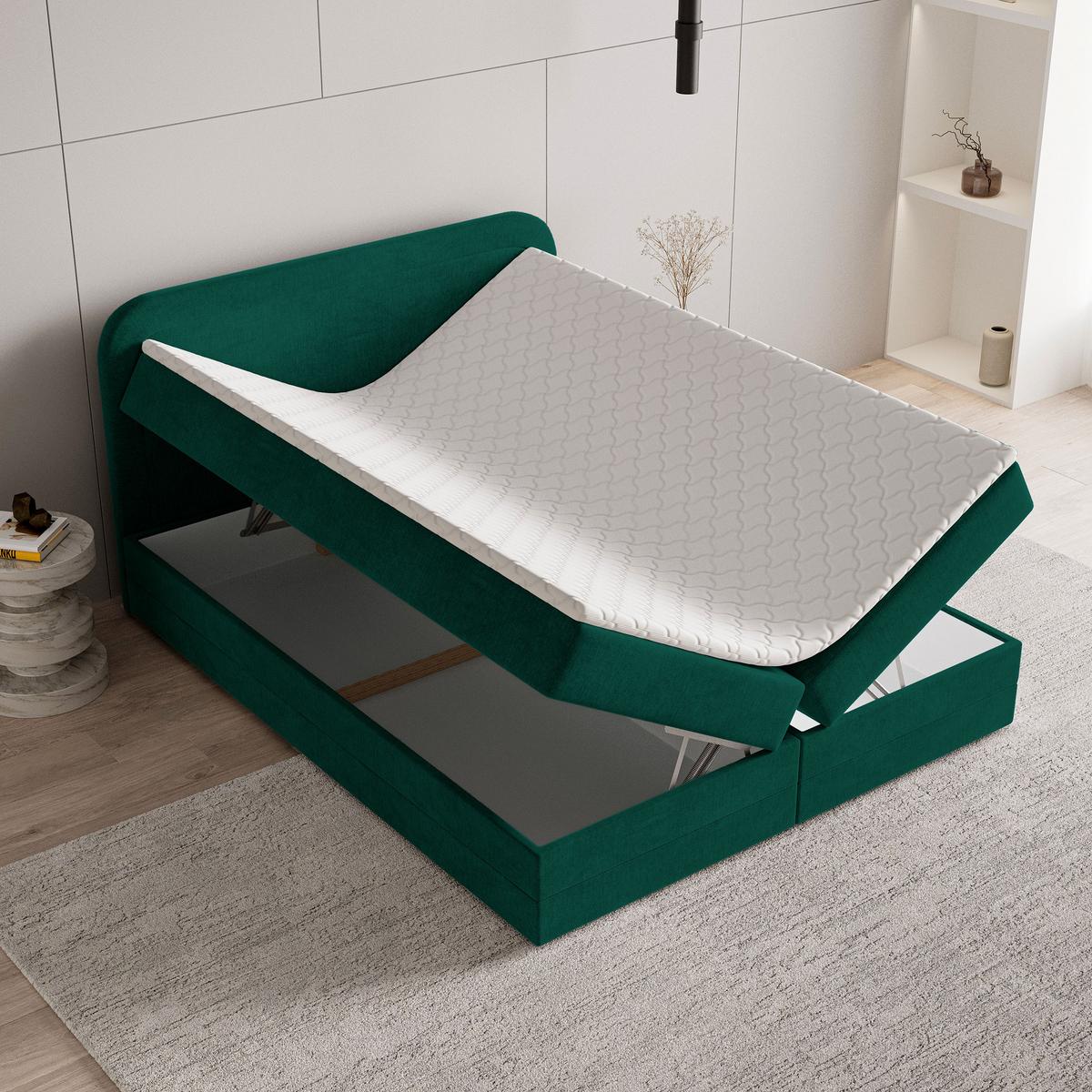 BOXBETT ARMEL 160x200 cm mit Matratze und Topper - Grün - Grün, Holz (160/200cm) - MASSENO