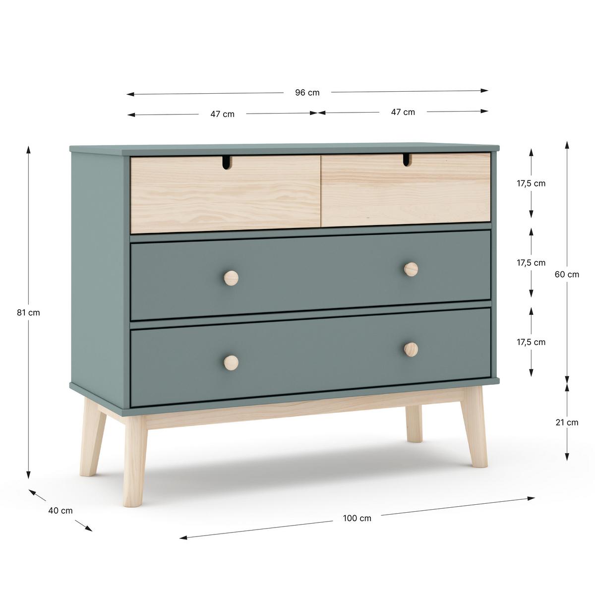 KOMMODE Estefania Grün 100/40/81 cm - Grün, Holz (40/81/100cm) - Calicosy