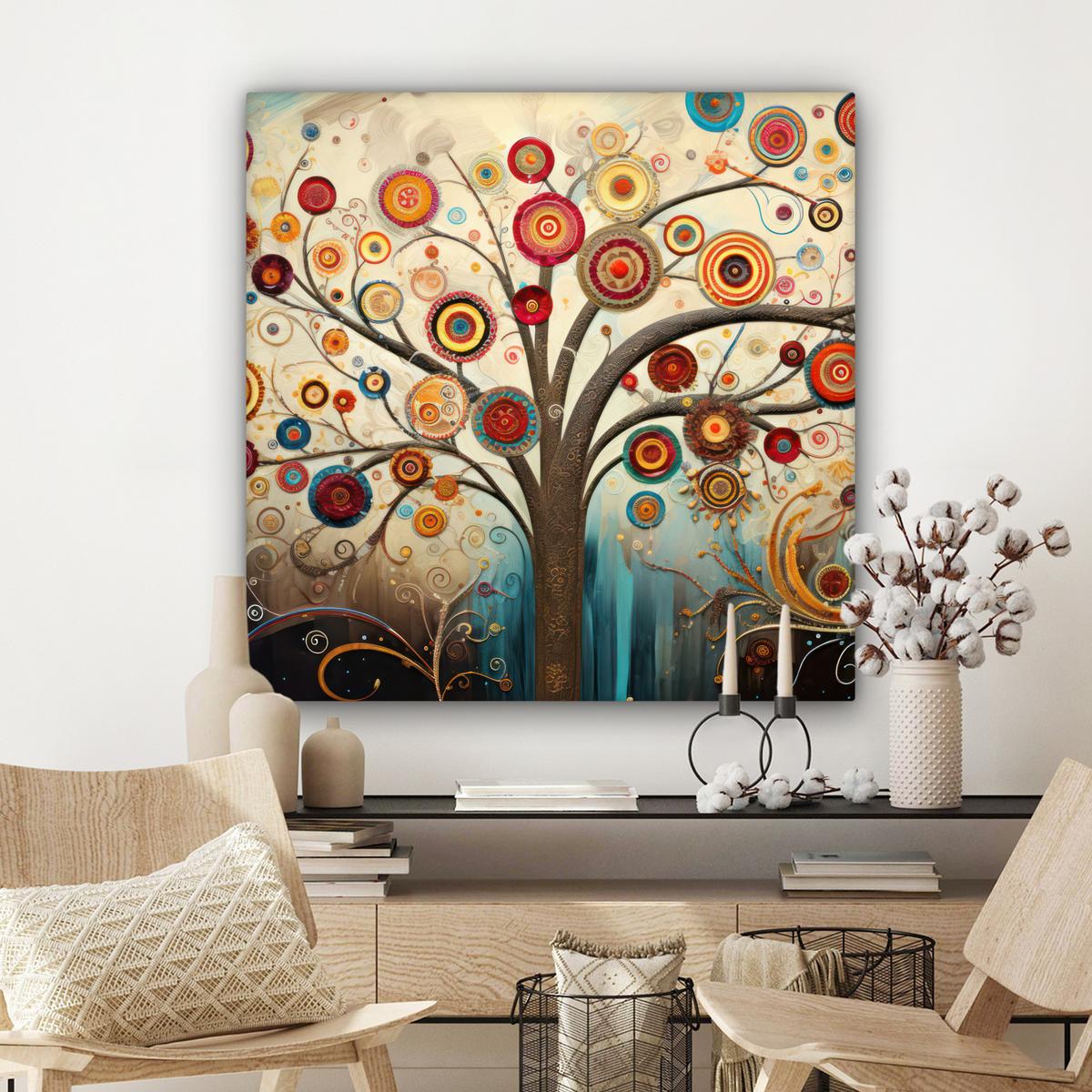 LEINWANDBILD Baum - Baum des Lebens - Farbe Deko Groß 90x90 cm - Braun, Textil (90/90cm) - MuchoWow