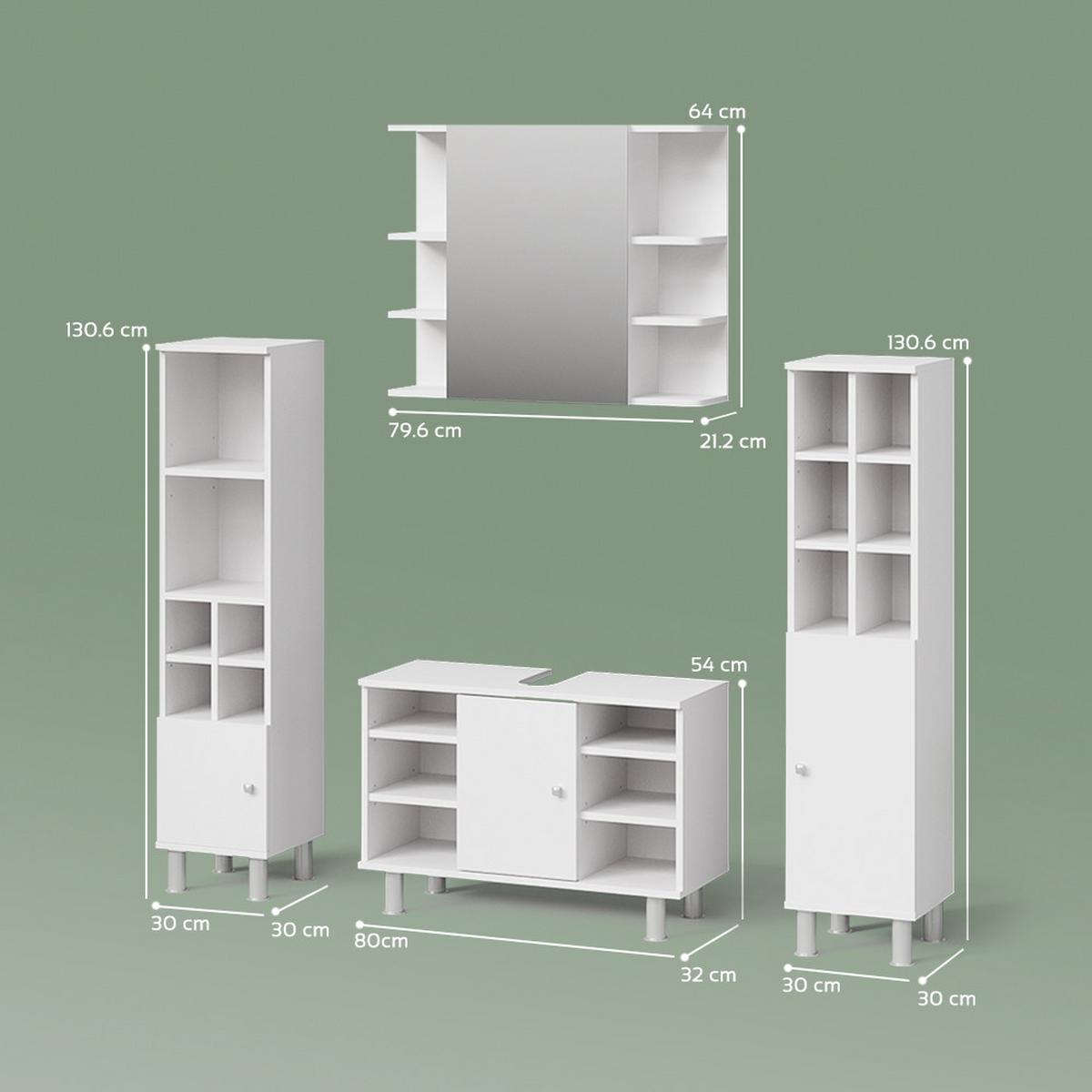 BADMÖBEL-SET Fucino Weiß 4 Teile, mit Midischränke - Weiß, Holzwerkstoff (80/130/32cm) - Livinity®