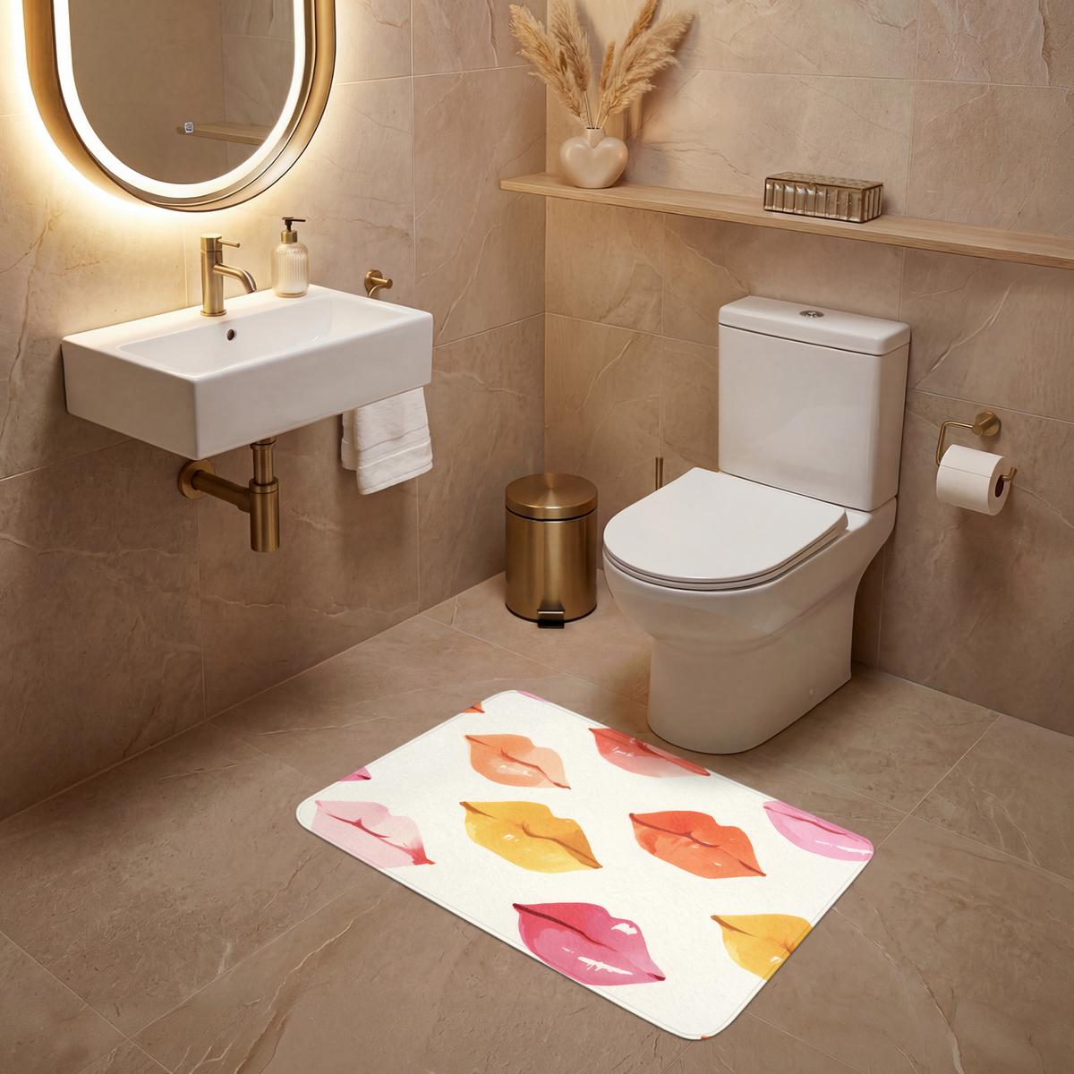WC-VORLEGER Lippen - Bunt - Glänzend Toilettenteppich 80x50 cm - Rosa, Textil (80/1cm) - OnlyWow