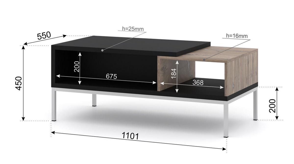 COUCHTISCH Flagstaff Eiche, Schwarz 110/45/55 - Schwarz, Holzwerkstoff (55/110/45cm) - RAUMHIRSCH FURNITURE