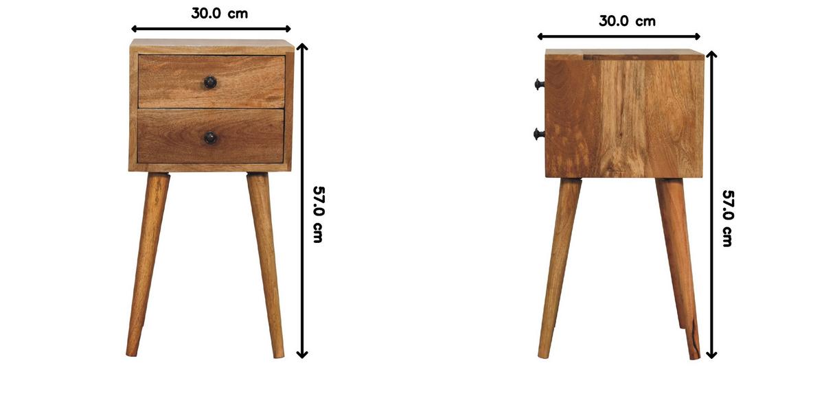 NACHTKASTEN Mini Eichenoptik, 2 Schubladen, Beige - Beige/Messingfarben, Holz/Metall (30/57/30cm) - Artisan Furniture