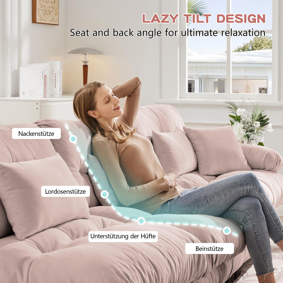 2-SITZER SOFA chenille rosa mit 4 kissen & modularem design - Pink, Textil (220/81/77cm) - Urban Meuble