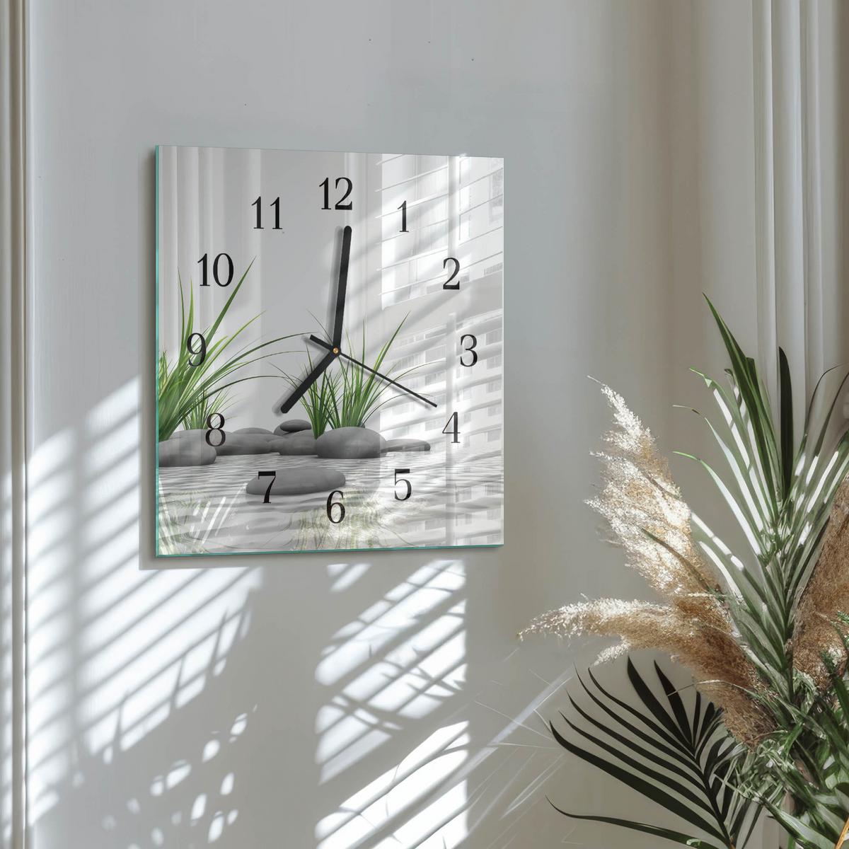 WANDUHR aus Glas 30x30 cm - Steine - Weiß, Glas (30/30/0.4cm) - TULUP