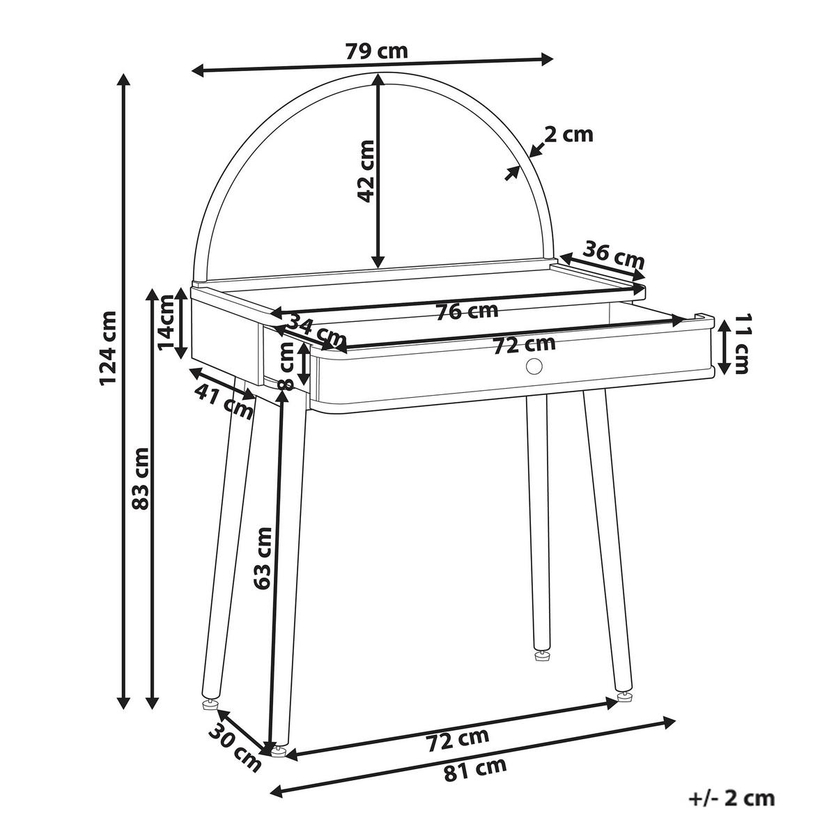 SCHMINKTISCH mit Spiegel Hellbraun Rancheria - Hellbraun, Holz (81/124/41cm) - Beliani