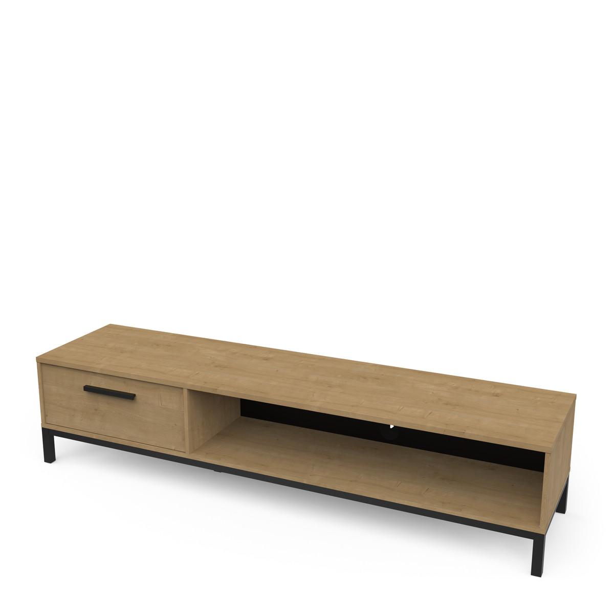 TV-MÖBEL 1 Schublade und 1 offenes Fach Dekor Eiche und Schwarz matt B183 cm - CRAFT - Eschefarben, Holzwerkstoff (41.3/44.9/46.7cm) - Calicosy