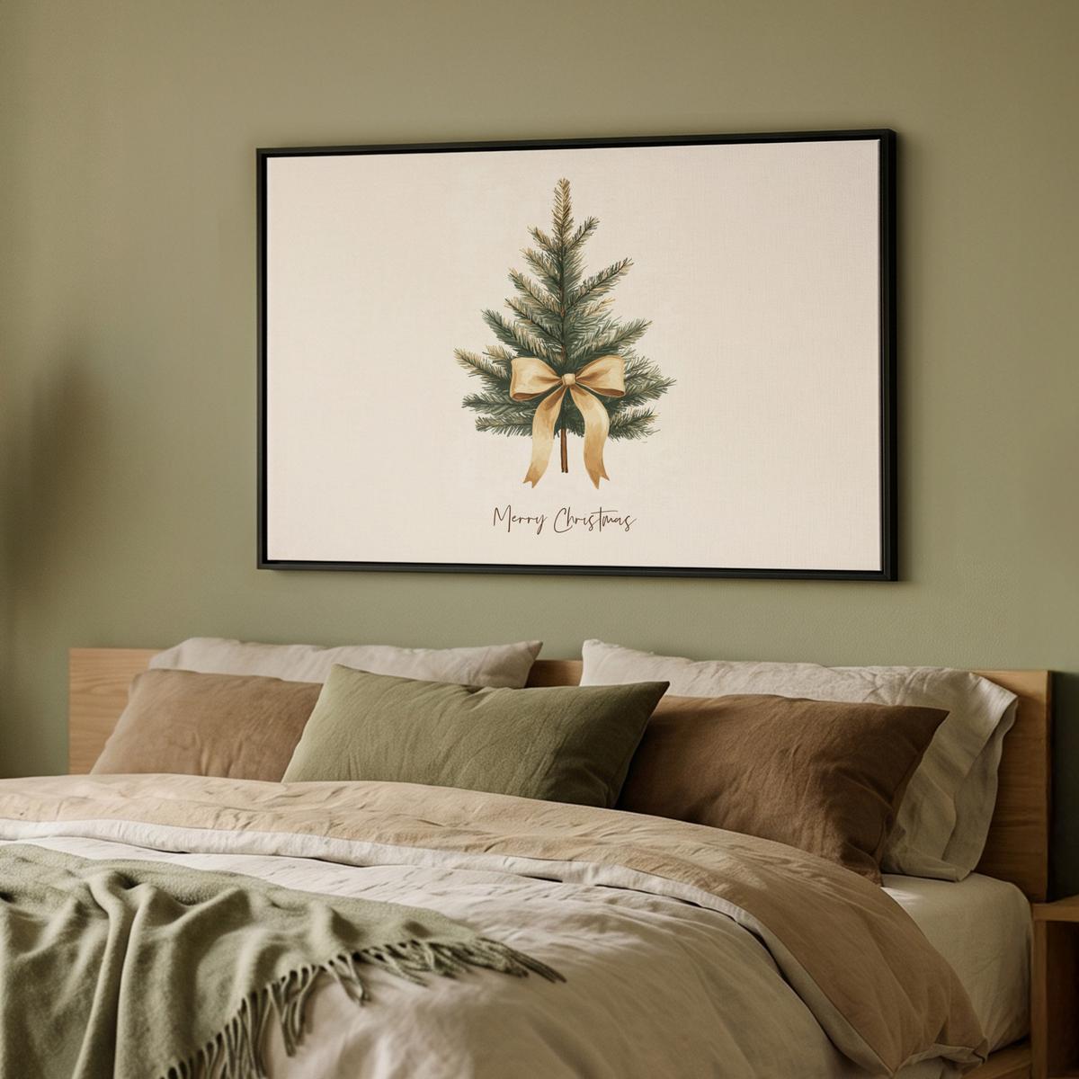 LEINWAND Bilder mit Rahmen - Weihnachtsbaum - Weihnachten - Frohe Weihnachten - Beige - 90x60 - Sandfarben, Textil (90/60cm) - MuchoWow