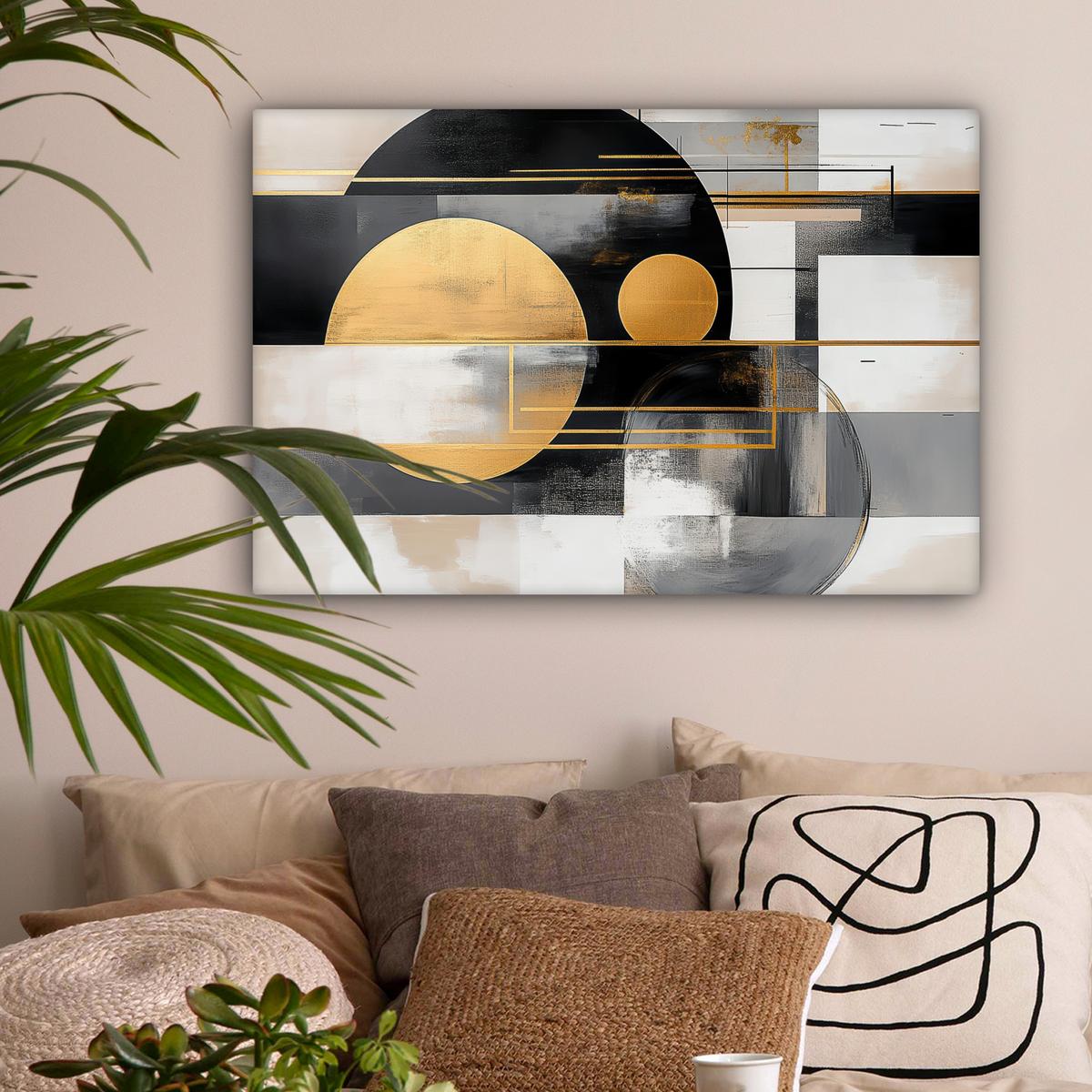LEINWANDBILD Abstrakt - Gold - Silber - Formen - Ästhetisch - Modern Gemälde 60x40 cm - Goldfarben, Textil (60/40cm) - MuchoWow