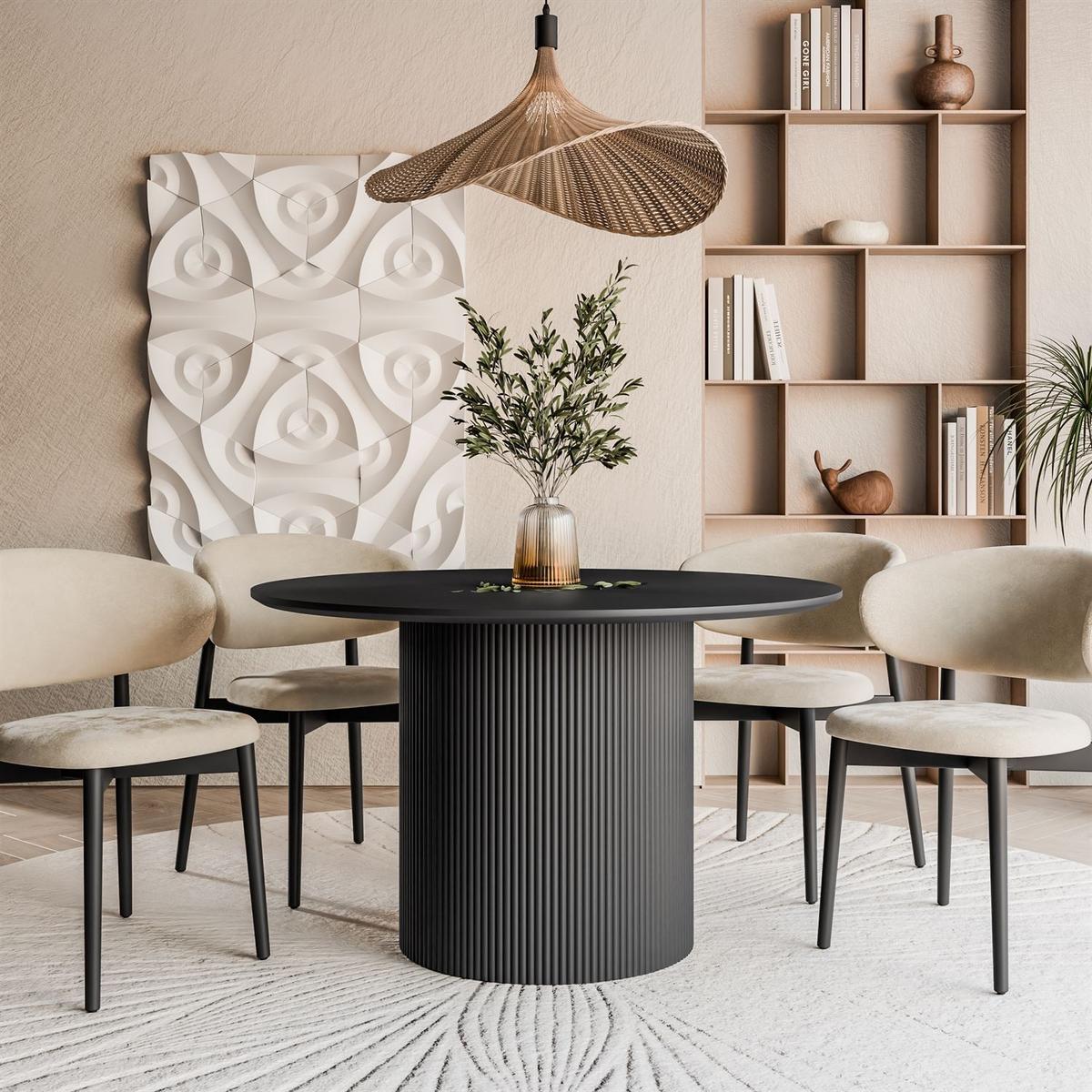 RUNDER Esstisch OVI mit geriffeltem Untergestell Schwarz - Schwarz, Holzwerkstoff (120/120/76cm) - Lookway