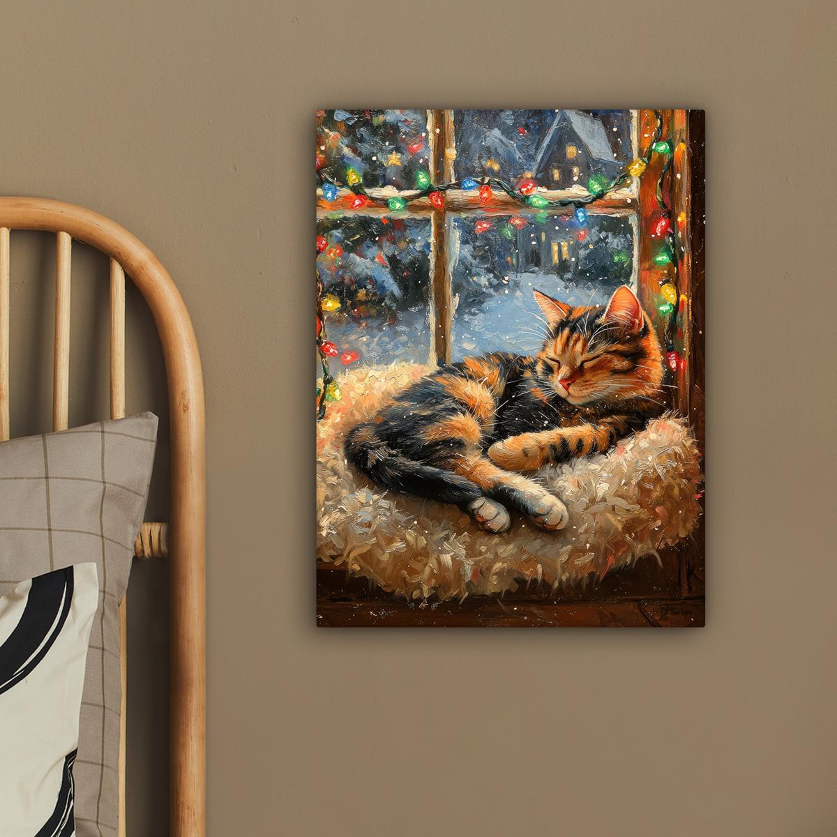 LEINWANDBILD Katze - Weihnachten - Winter - Tier Room Decor 30x40 cm - Bernsteinfarben, Textil (30/40cm) - MuchoWow