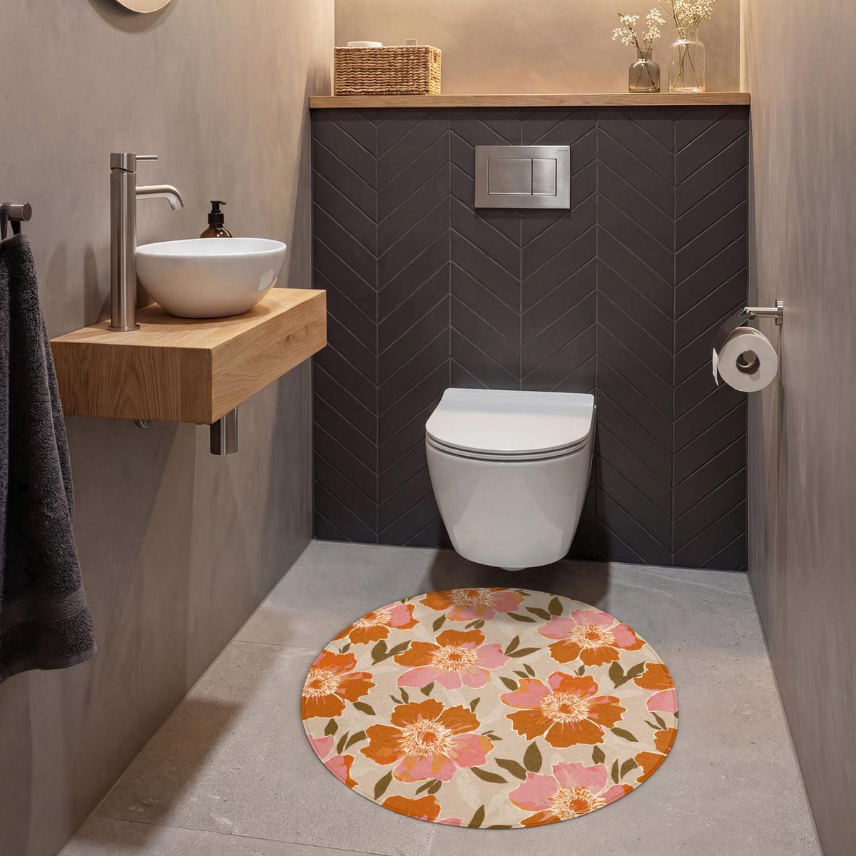WC-VORLEGER Blumen - Motiv - Retro Toilettenteppich 70x70 cm - Multicolor, Textil (70/1cm) - OnlyWow
