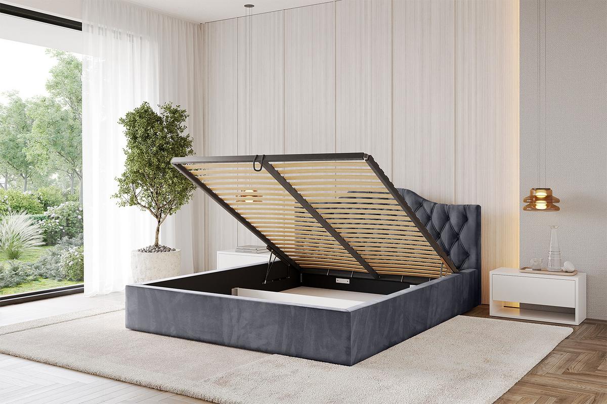 POLSTERBETT mit Bettkasten und Lattenrost, Boxbett ohne Matratze - FALIO-V1 120x200 Dunkelgrau - Dunkelgrau, Holzwerkstoff/Textil (120/200cm) - ALTDECOR